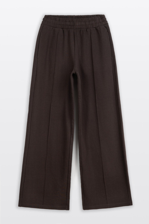 Brązowe spodnie dresowe STRAIGHT z modnymi przeszyciami