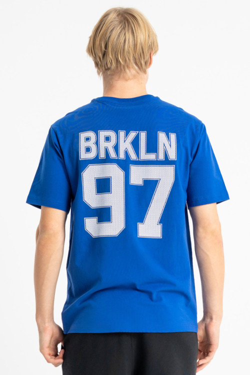 Niebieski t-shirt REGULAR z autorską grafiką z tyłu