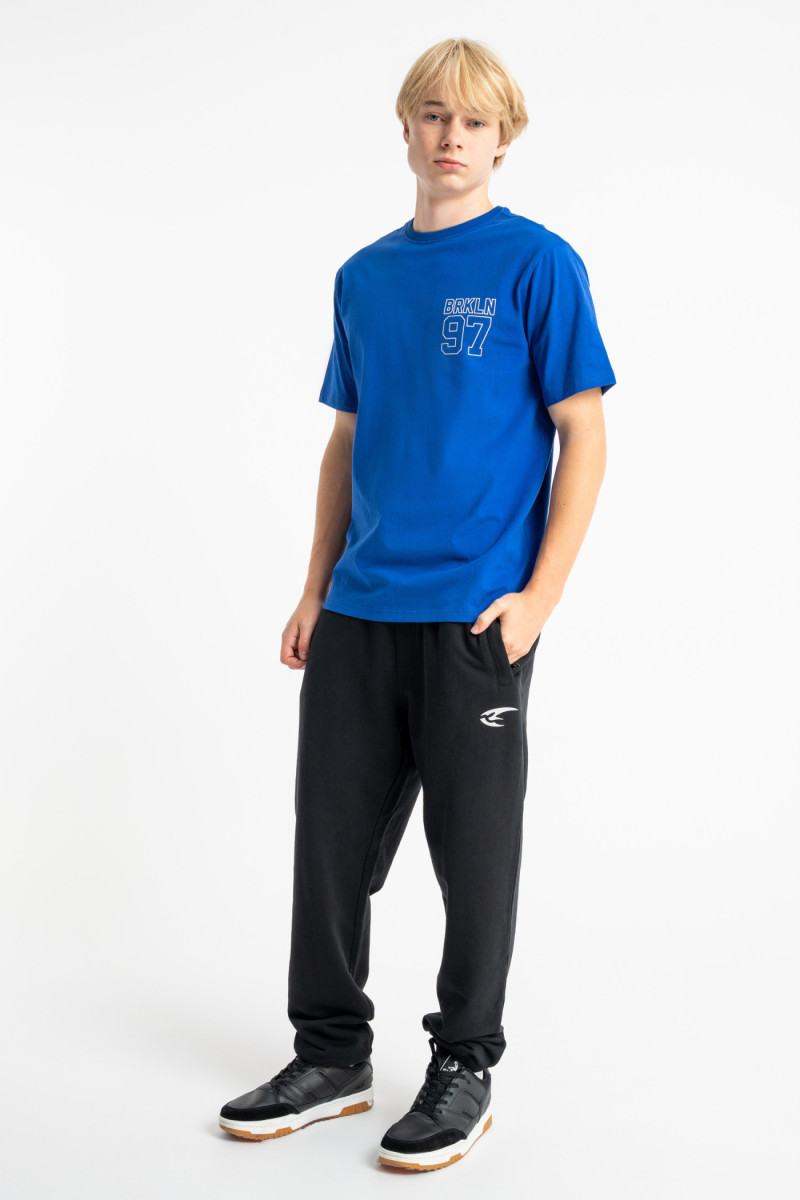 Niebieski t-shirt REGULAR z autorską grafiką z tyłu, granatowy