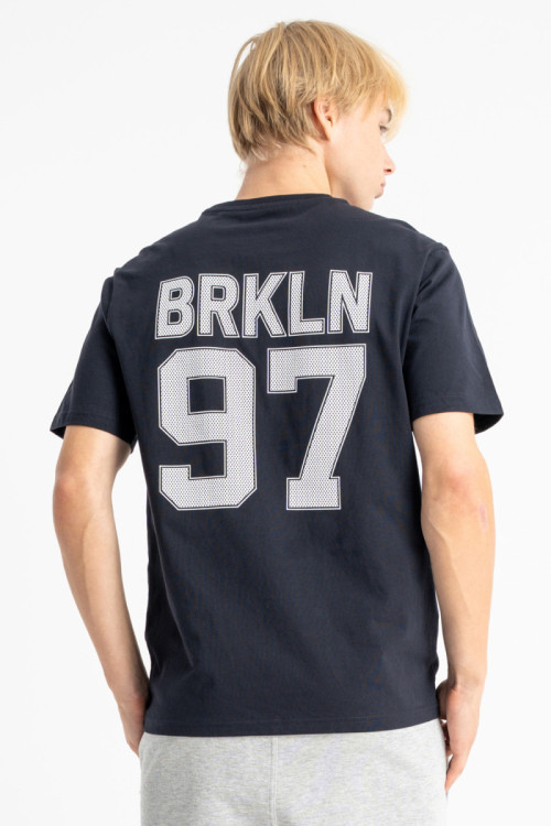 Granatowy t-shirt REGULAR z autorską grafiką z tyłu