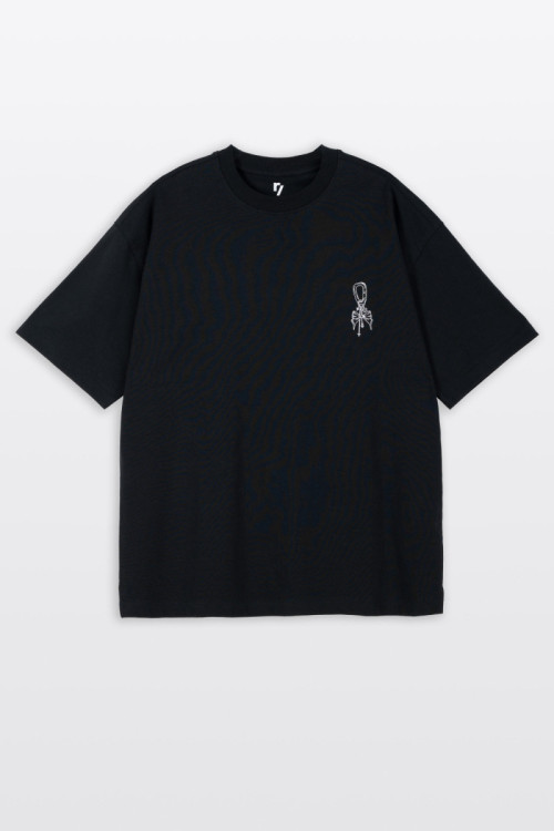 Czarny t-shirt OVERSIZE z minimalistyczną grafiką