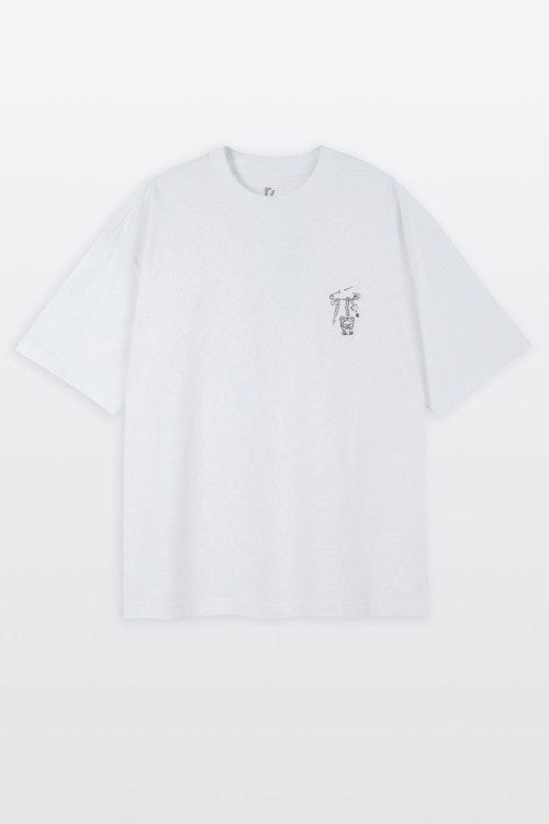 Biały t-shirt OVERSIZE z minimalistyczną grafiką
