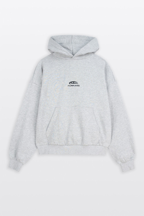 Szara bluza BOXY z kapturem z minimalistycznym nadrukiem