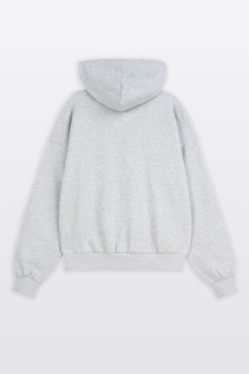 Szara bluza BOXY z kapturem z minimalistycznym nadrukiem
