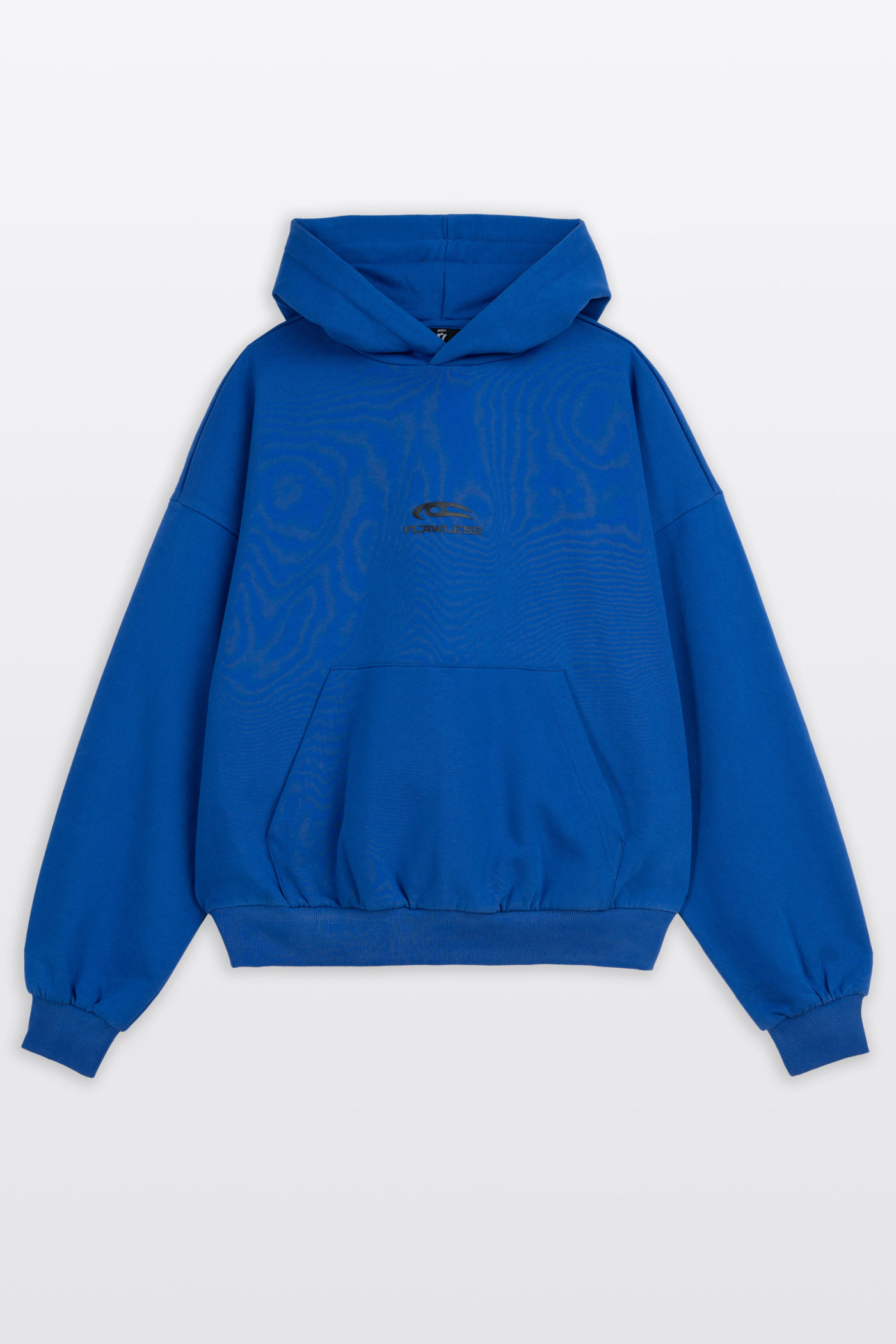 Niebieska bluza BOXY z kapturem z minimalistycznym nadrukiem