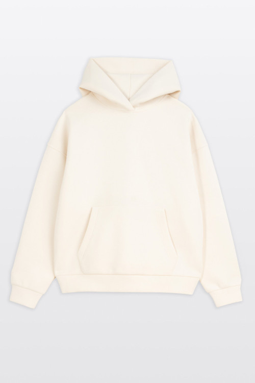Kremowa bluza z kapturem bez nadruków