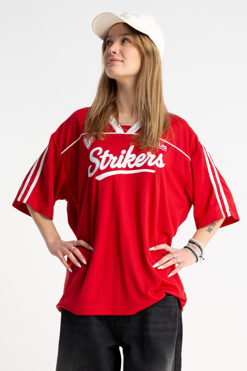 Czerwony t-shirt w stylu sportowym z dekoltem do szpica