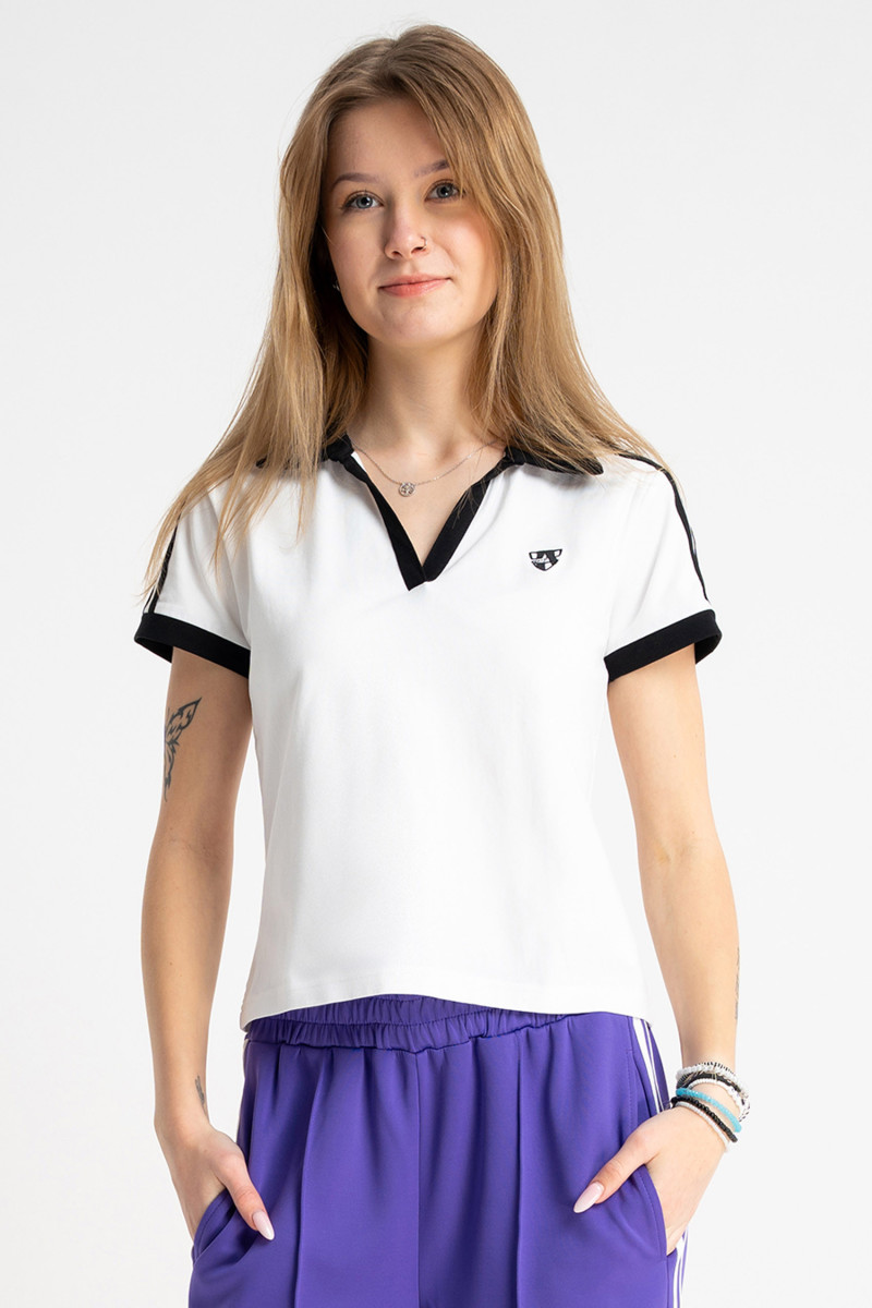 Biała bluzka z kontrastowym wykończeniem, biały