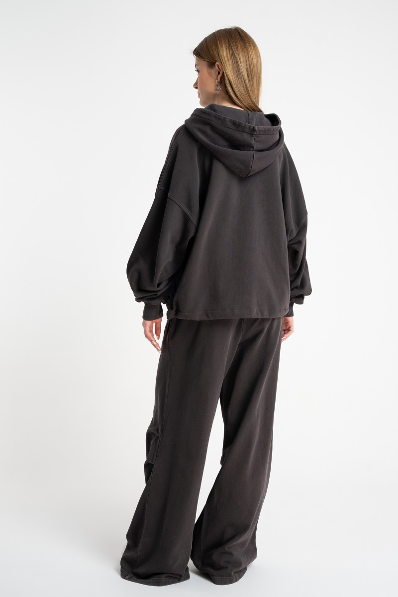 Brązowa bluza BOXY z minimalistycznym haftem, seledynowy