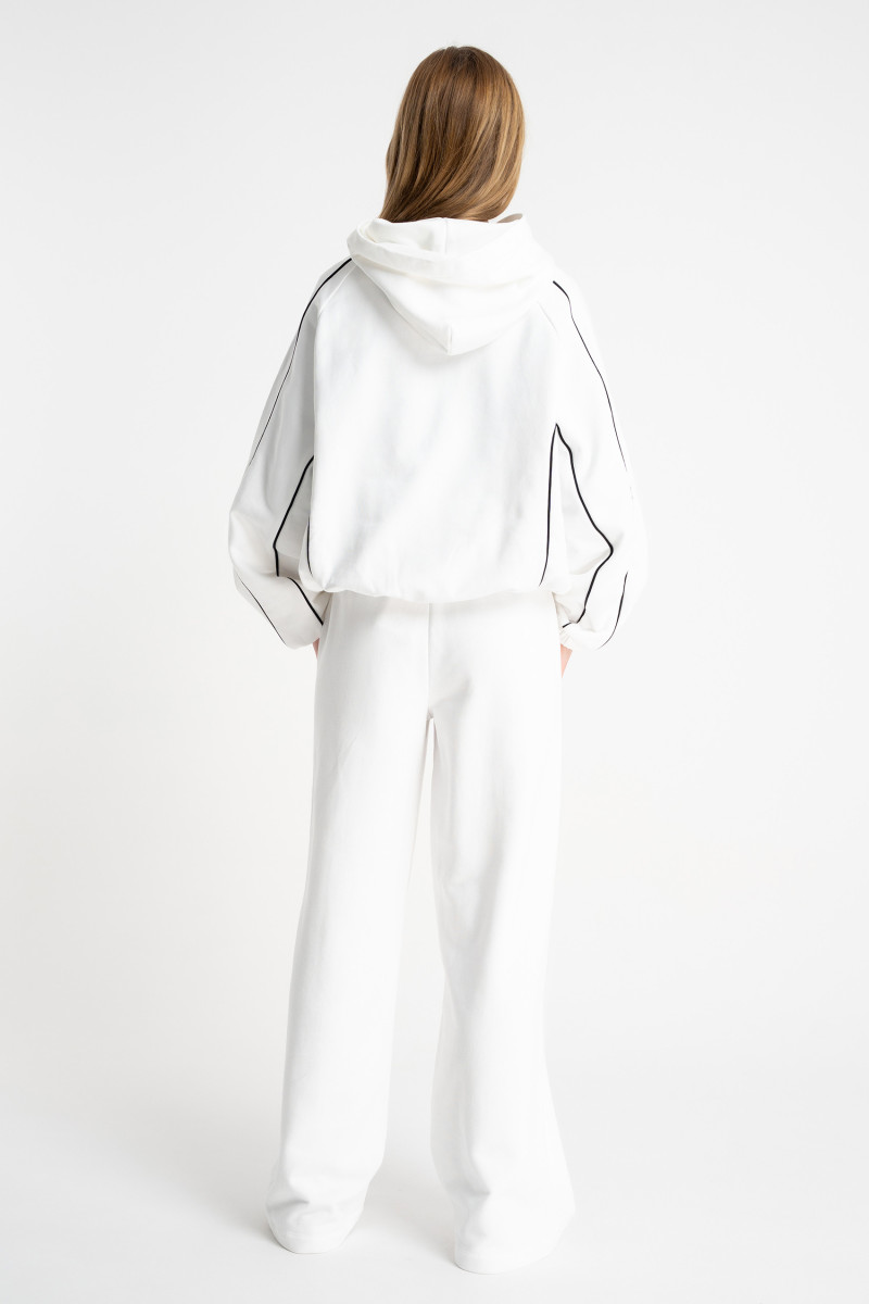 Biała bluza BOXY z kapturem z kontrastową lamówką, biały