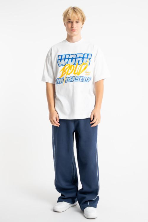 Granatowe spodnie dresowe WIDE LEG z kontrastowymi wypustkami podkreślającymi cięcia