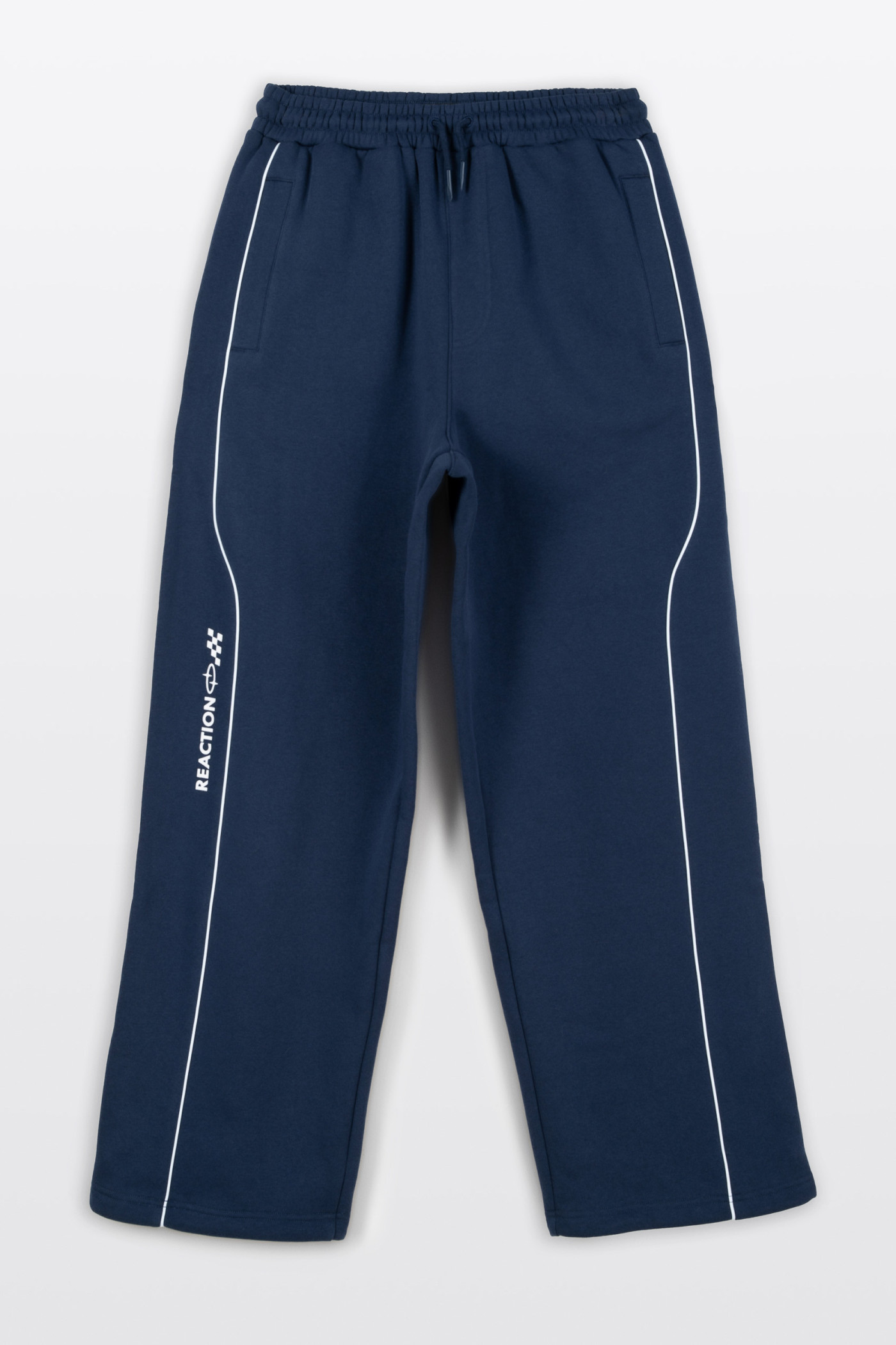 Granatowe spodnie dresowe WIDE LEG z kontrastowymi wypustkami podkreślającymi cięcia