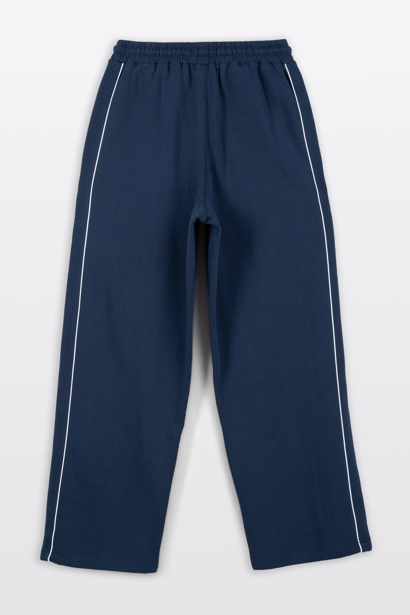 Granatowe spodnie dresowe WIDE LEG z kontrastowymi wypustkami podkreślającymi cięcia