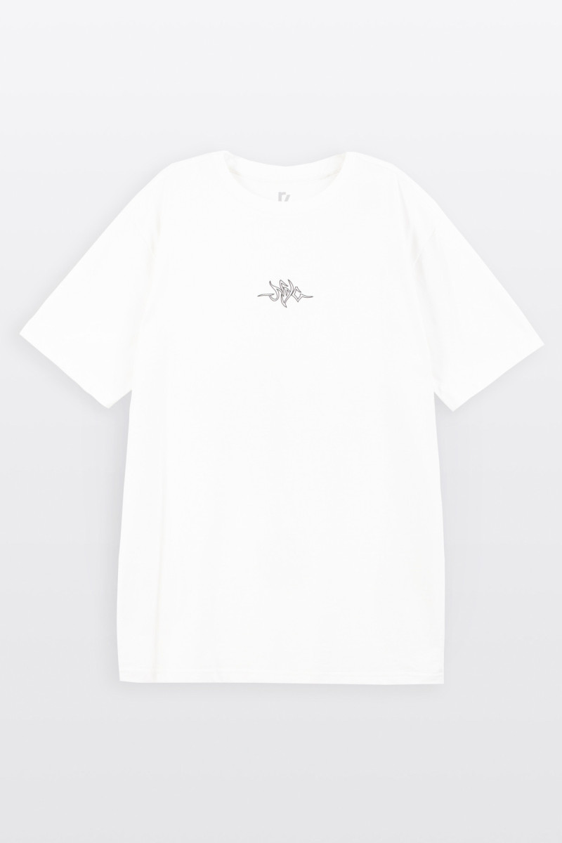 Biały t-shirt REGULAR z autorską grafiką z tyłu