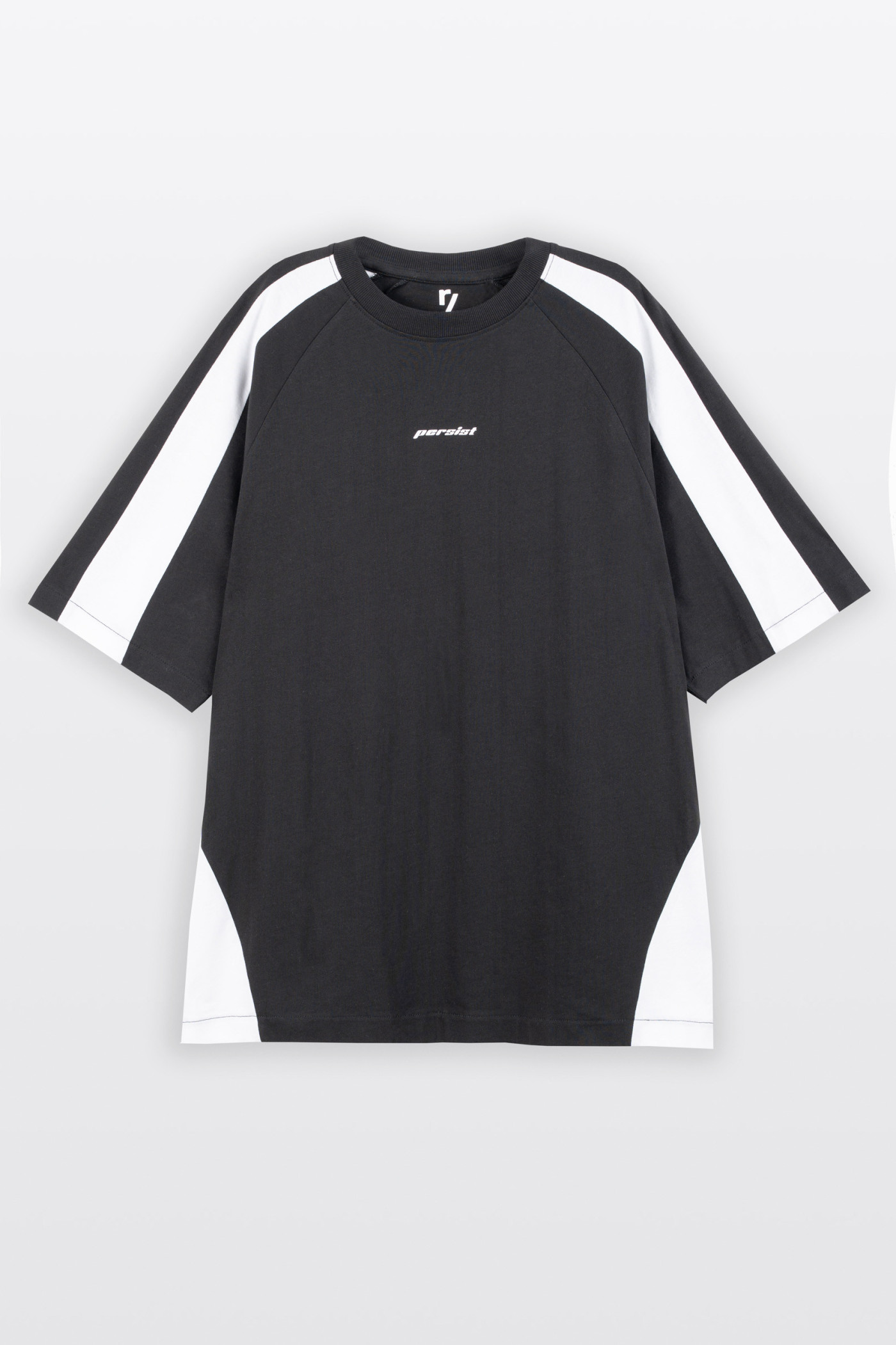 Czarny t-shirt OVERSIZE z kontrastowymi wstawkami