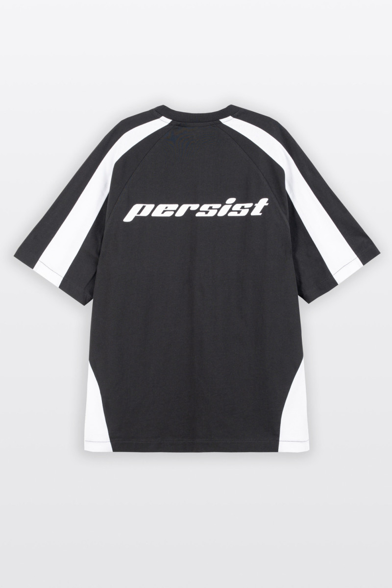 Czarny t-shirt OVERSIZE z kontrastowymi wstawkami