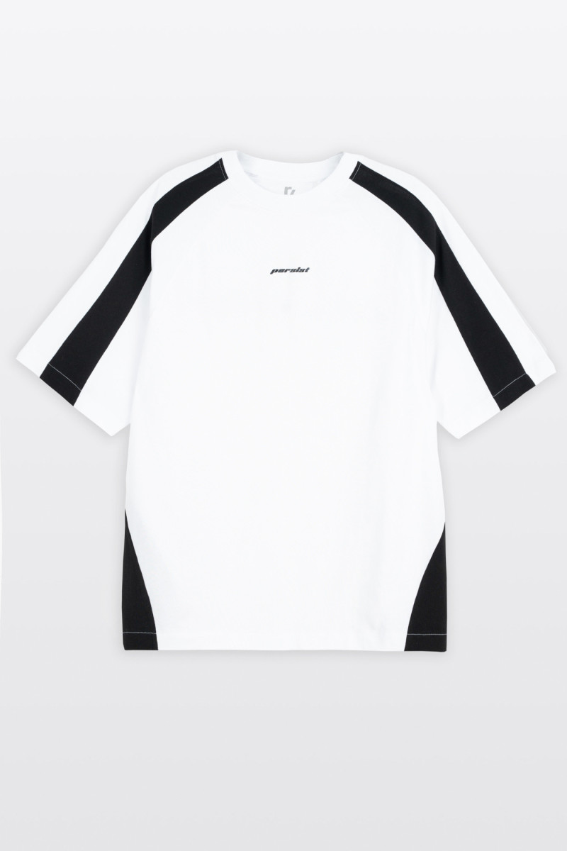 Biały t-shirt OVERSIZE z kontrastowymi wstawkami