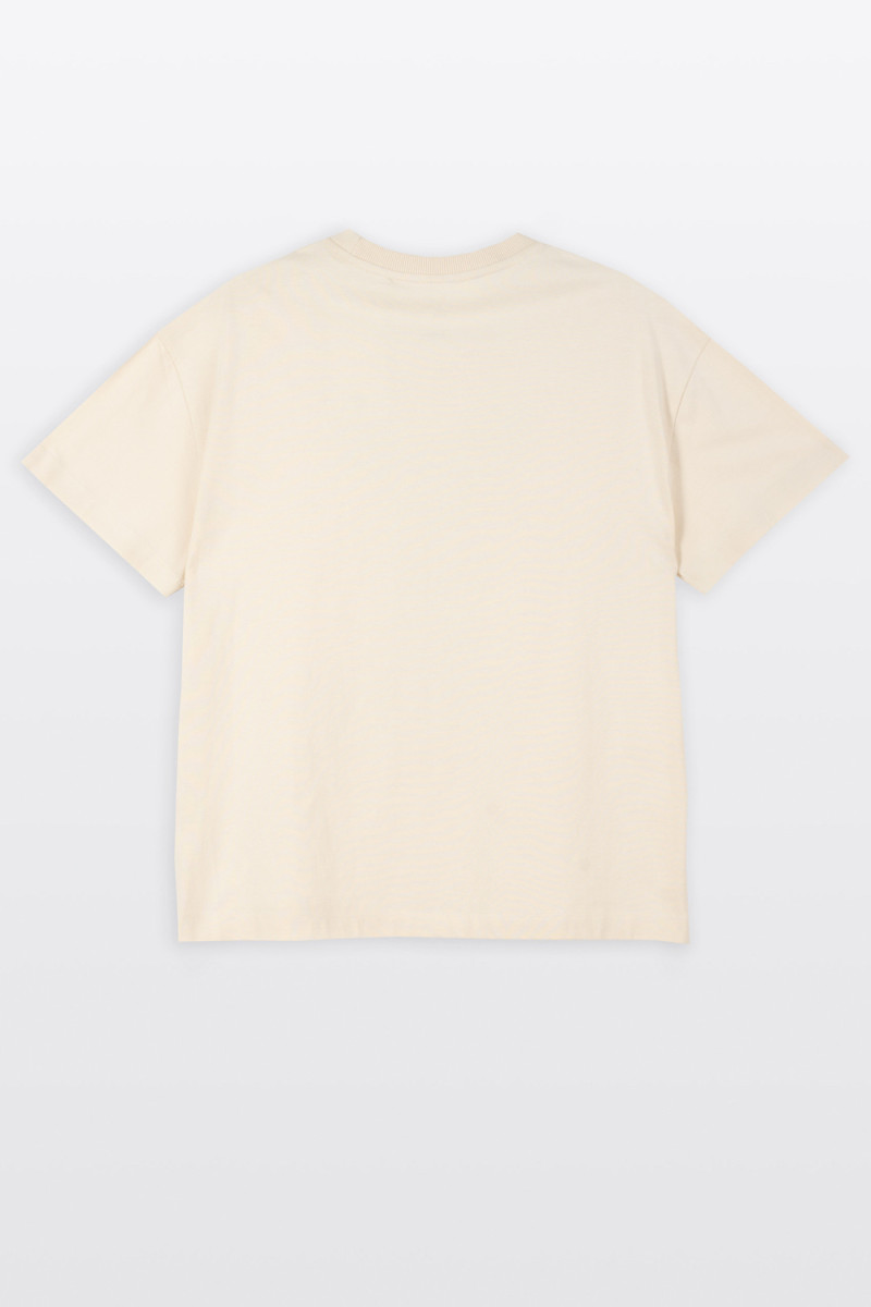 Kremowy t-shirt COMFORT z autorską grafiką z przodu