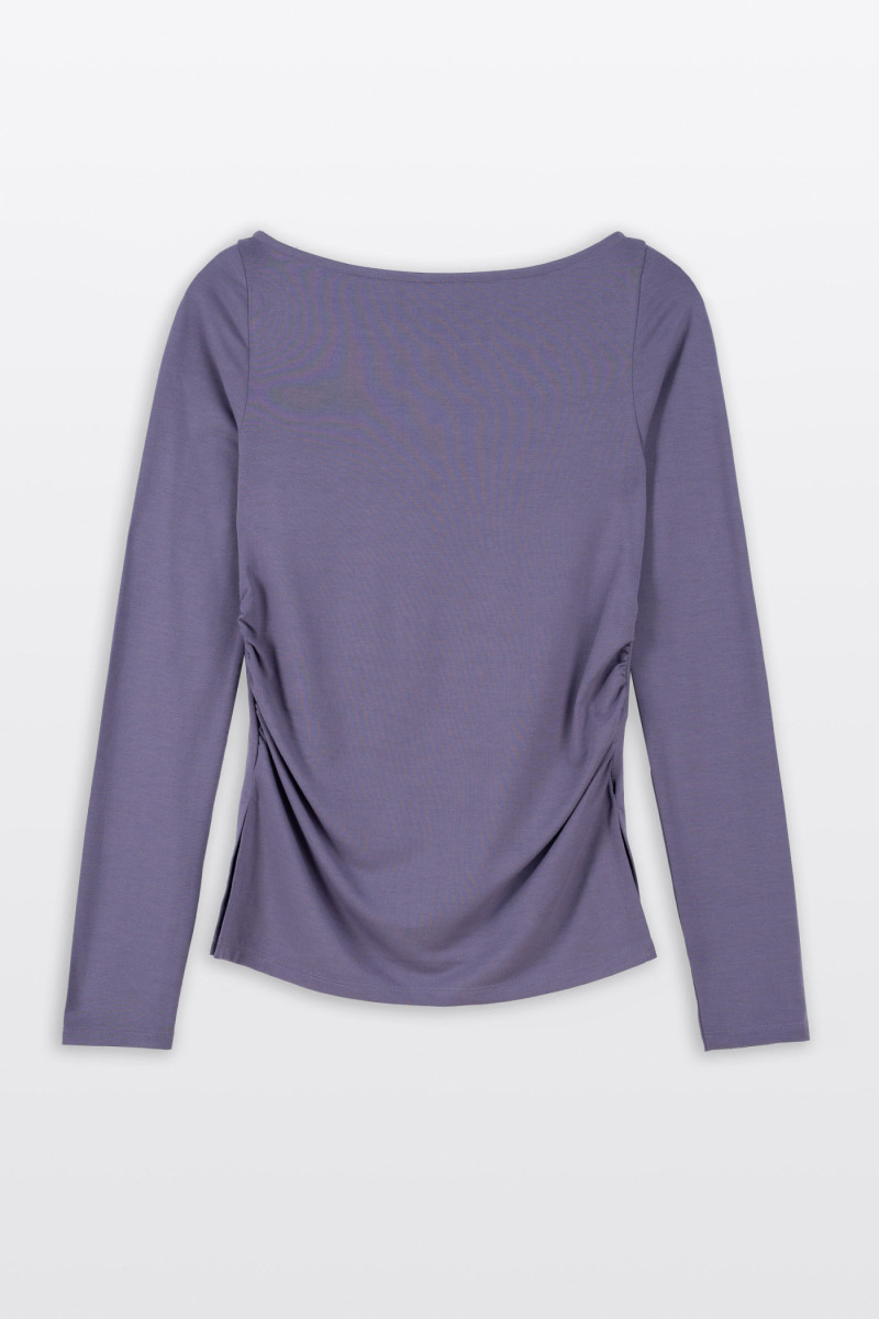 Fioletowa bluzka LONG z długimi rękawami z marszczeniami w pasie