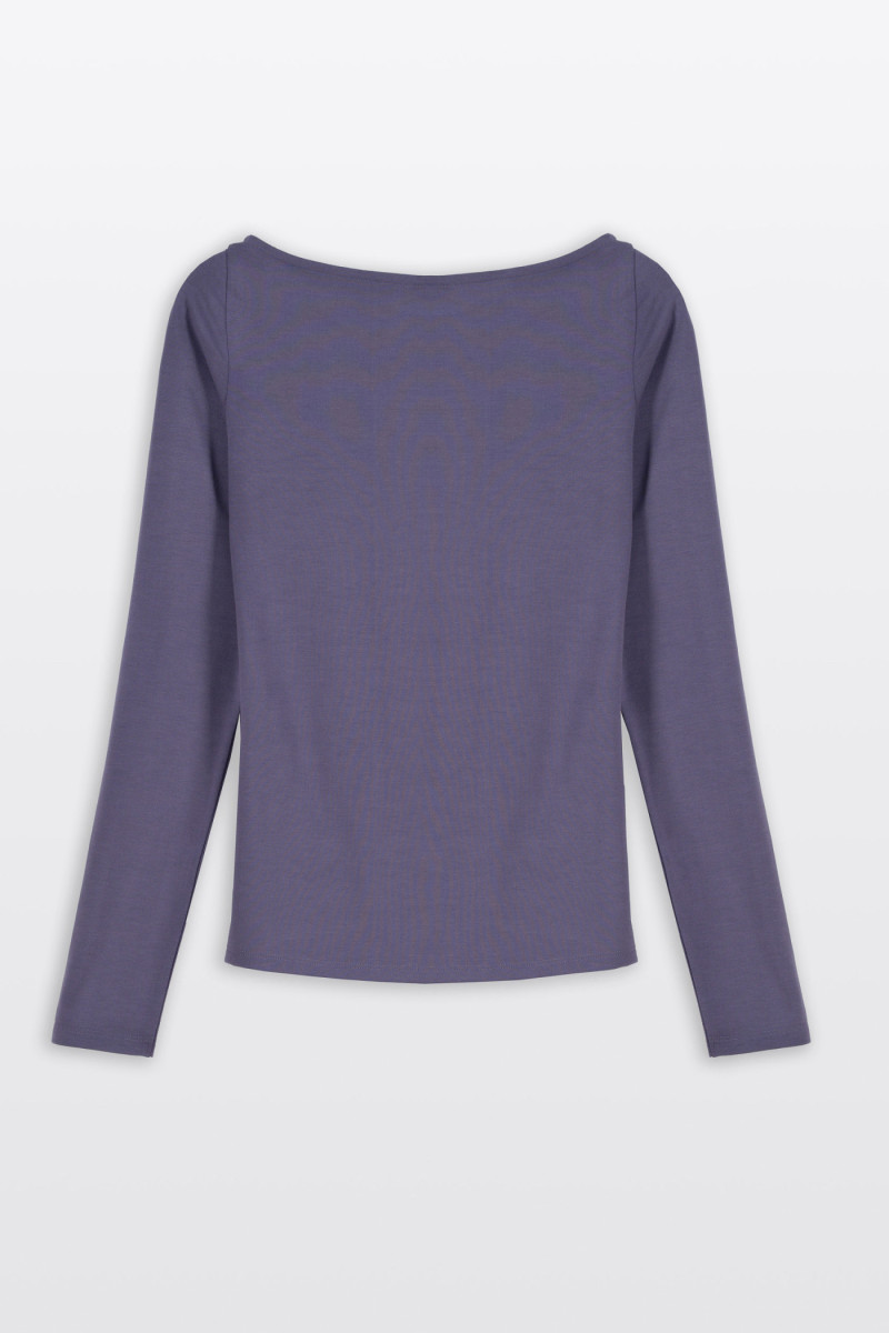Fioletowa bluzka LONG z długimi rękawami z marszczeniami w pasie
