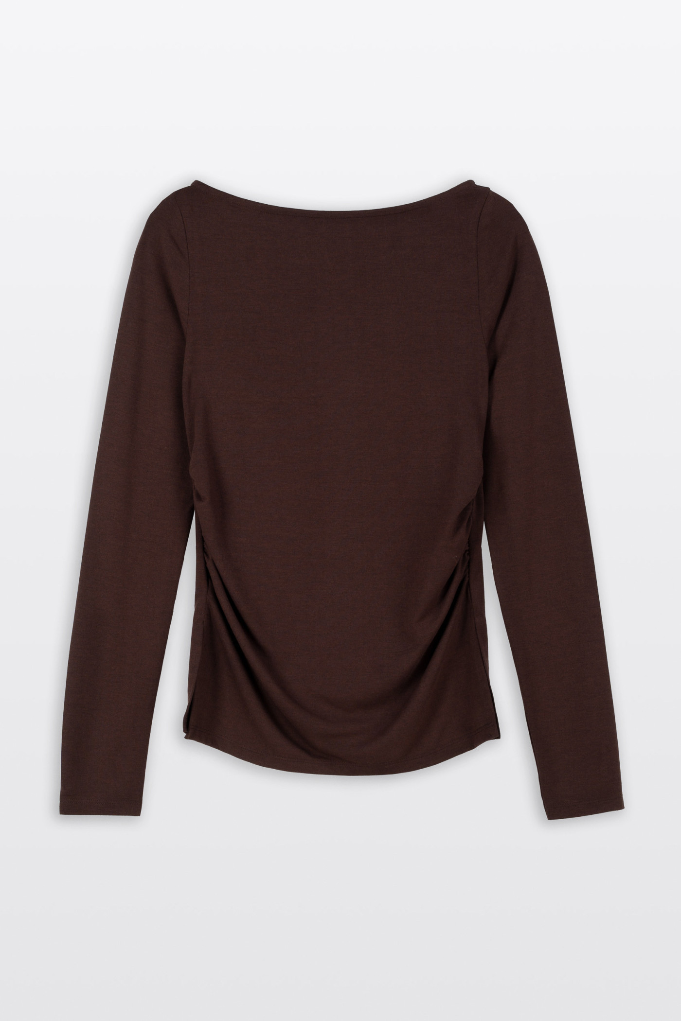 Brązowa bluzka LONG z długimi rękawami z marszczeniami w pasie