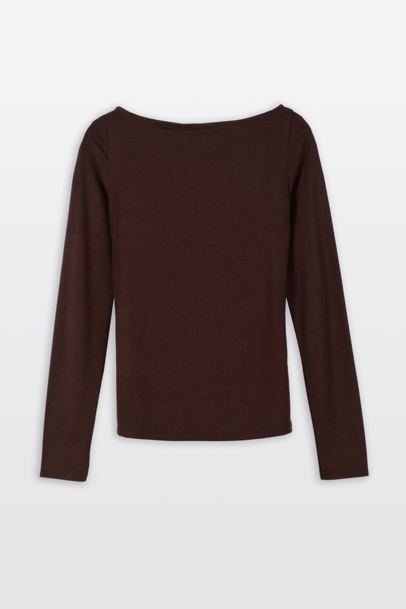 Brązowa bluzka LONG z długimi rękawami z marszczeniami w pasie