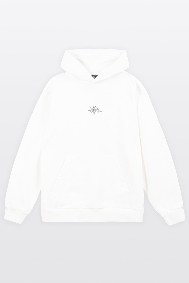 Biała bluza REGULAR z kapturem z autorską grafiką z tyłu