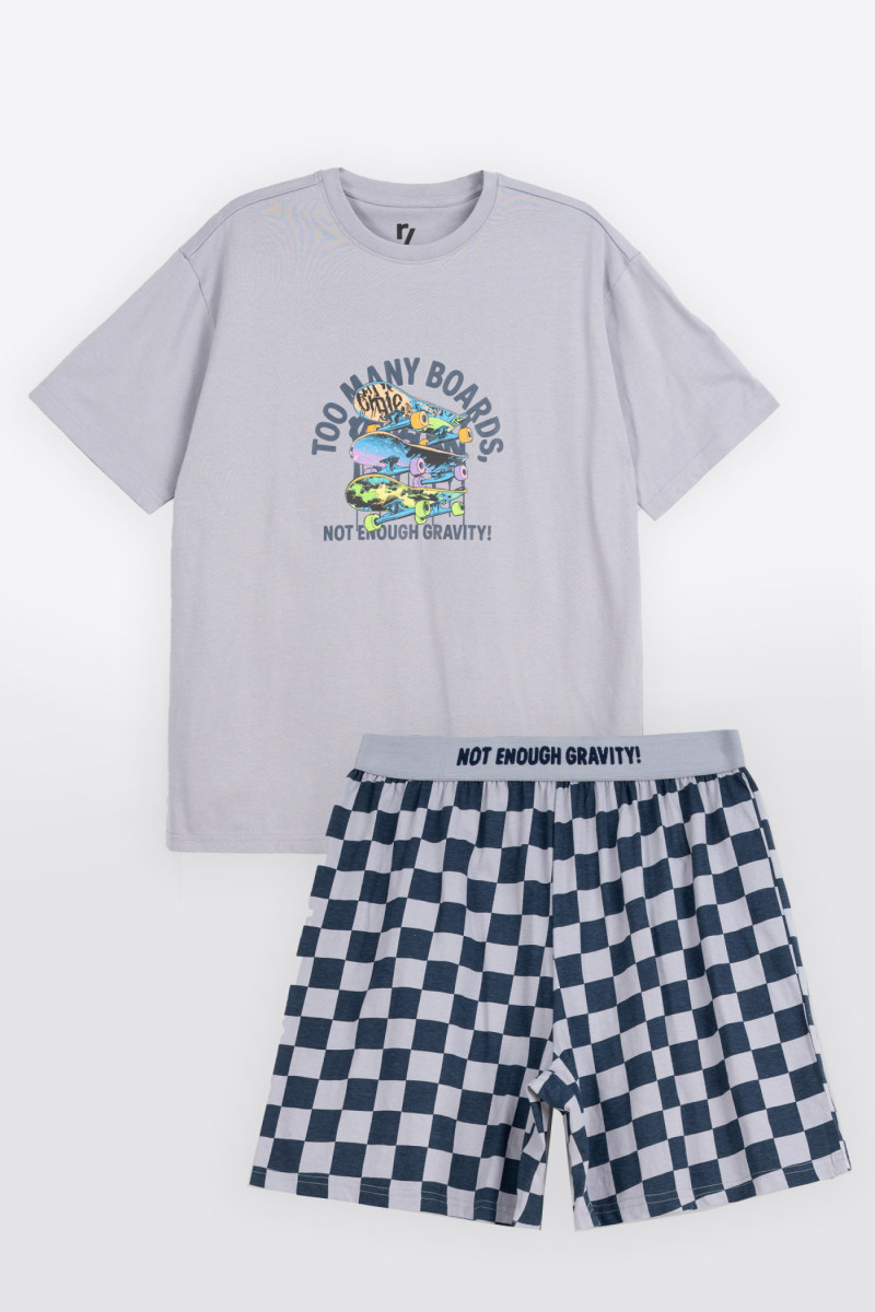 Bawełniana piżama z autorską grafiką z przodu, kremowy