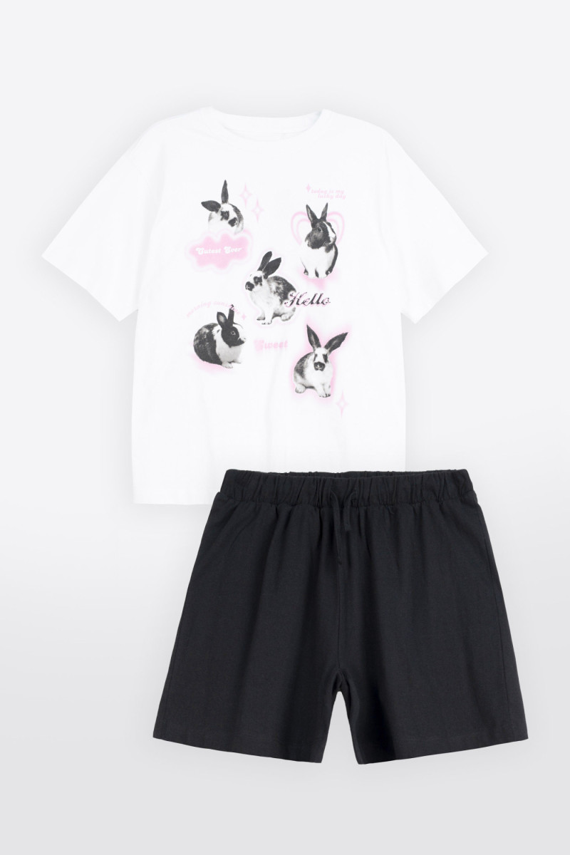 Bawełniana piżama z autorską grafiką, biały