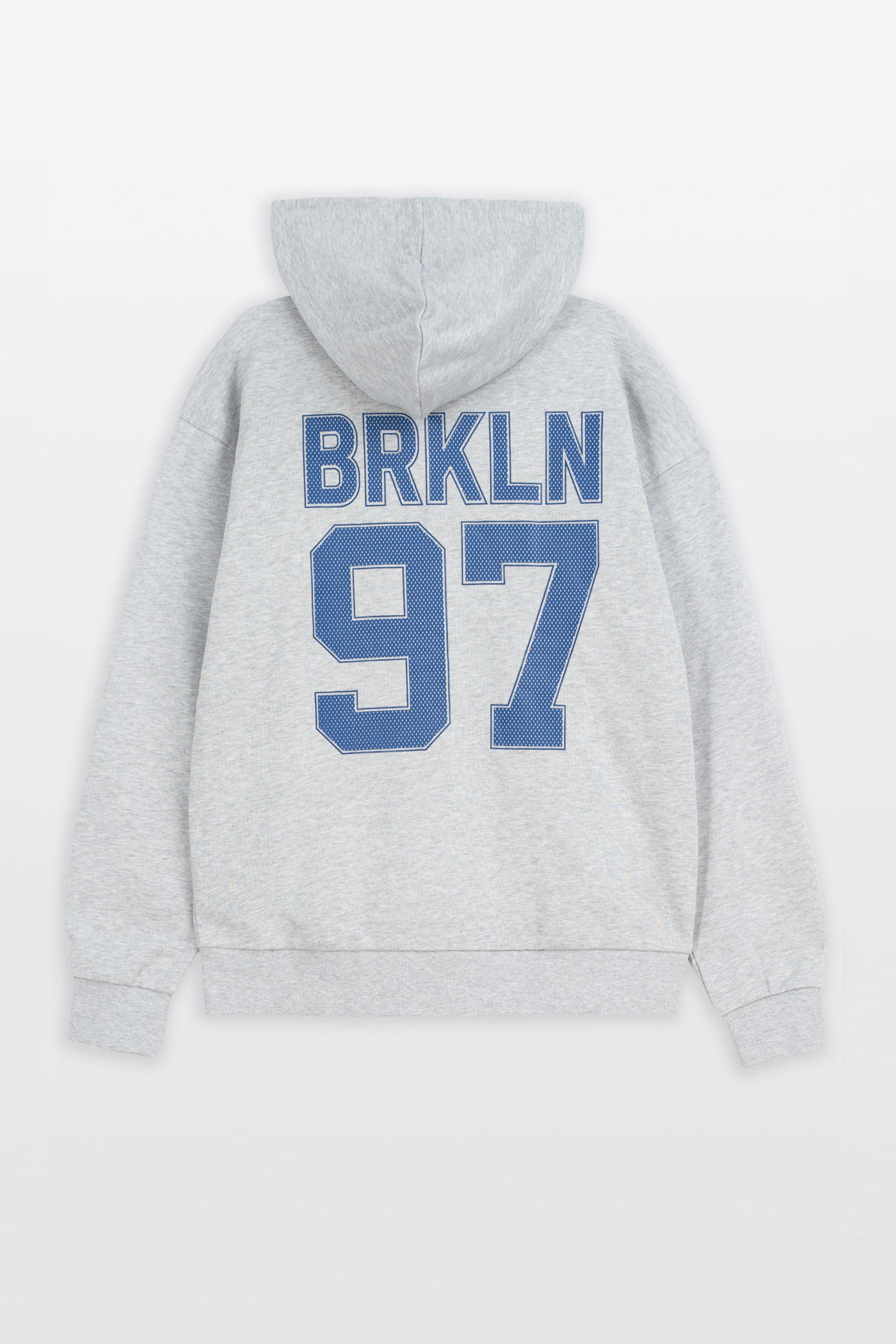 Szara bluza REGULAR z kapturem z autorską grafiką z tyłu