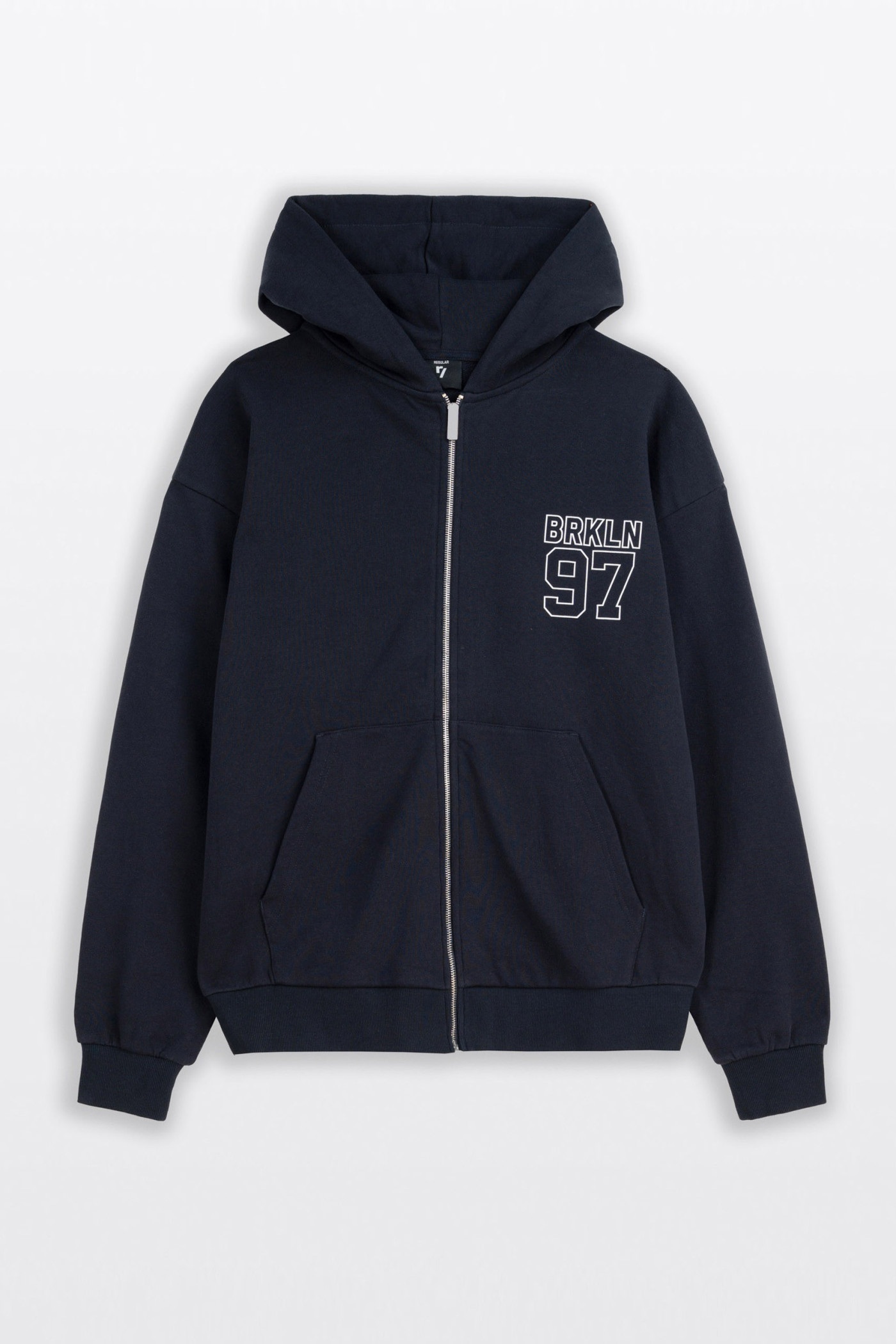 Granatowa bluza REGULAR z kapturem z autorską grafiką z tyłu