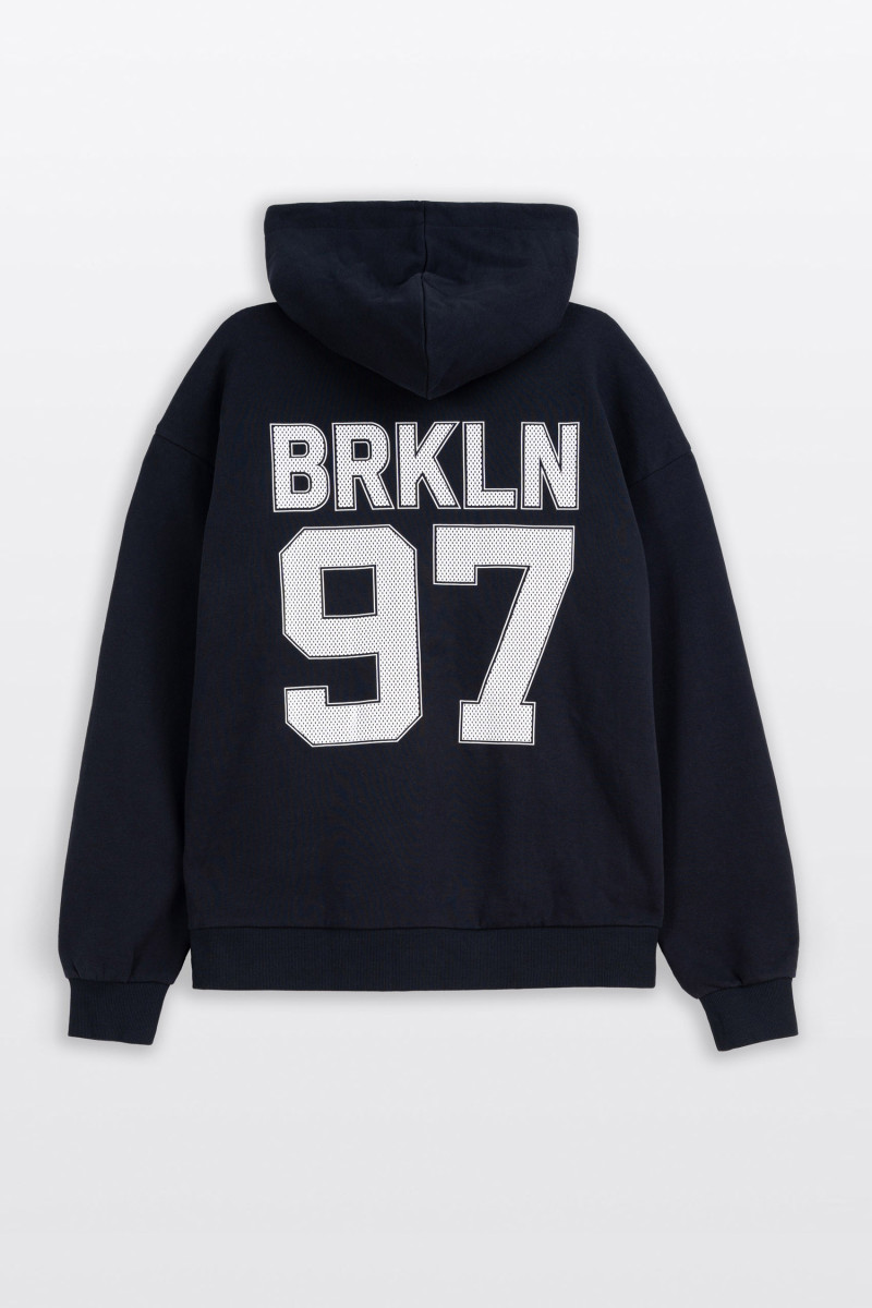 Granatowa bluza REGULAR z kapturem z autorską grafiką z tyłu, granatowy