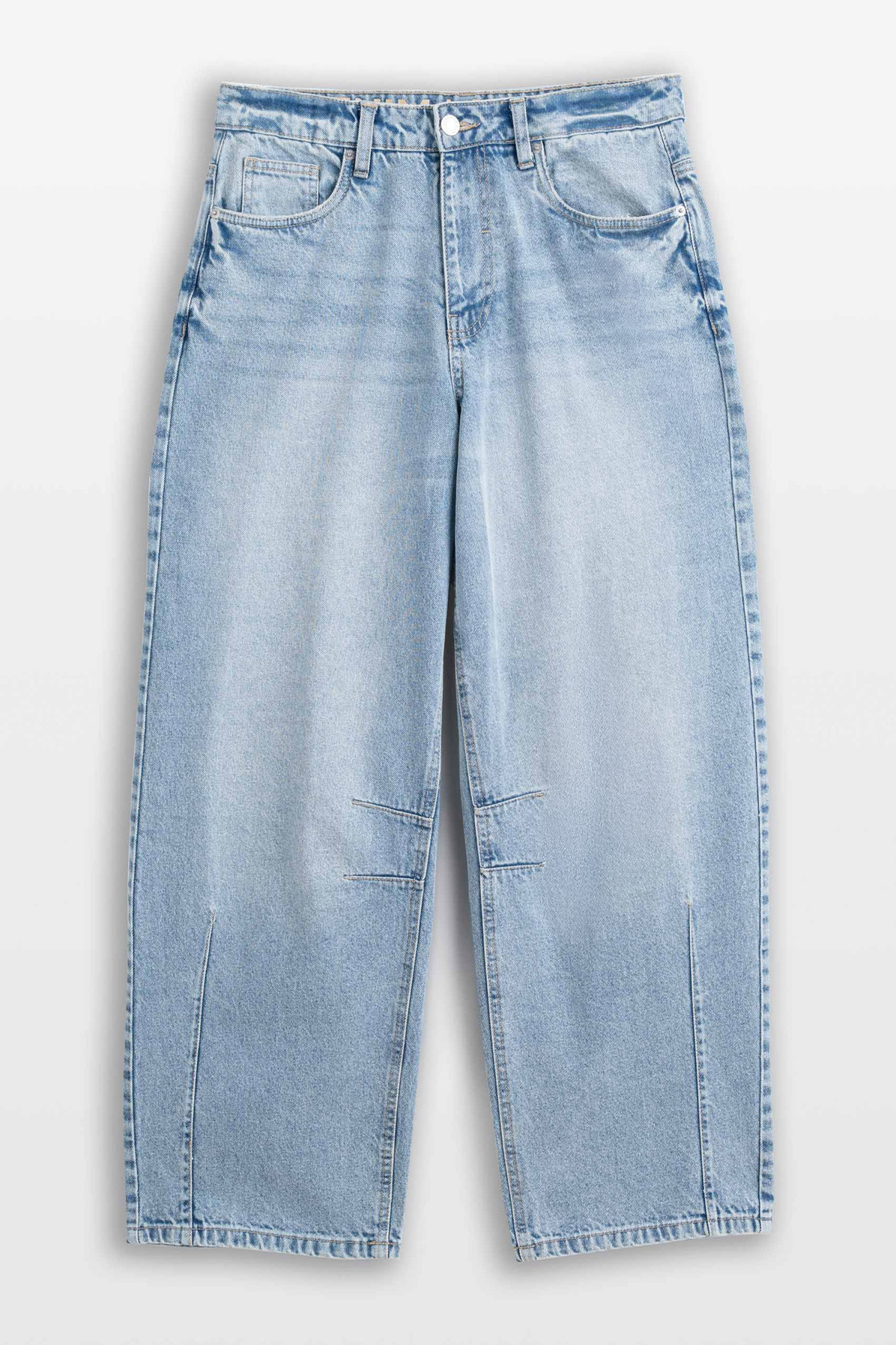 Jasnoniebieskie spodnie jeansowe BARREL z modnymi przetarciami