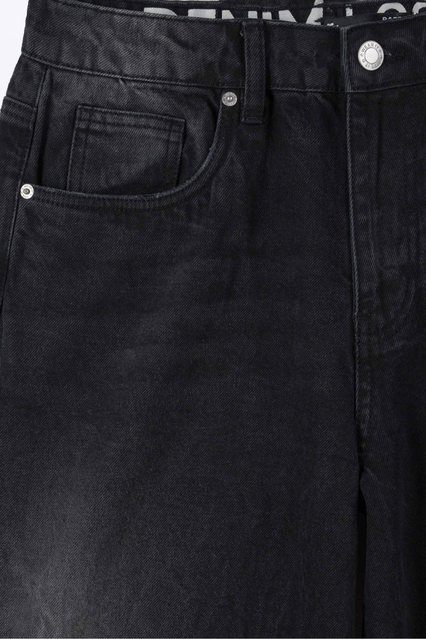 Czarne spodnie jeansowe BARREL z modnymi przetarciami