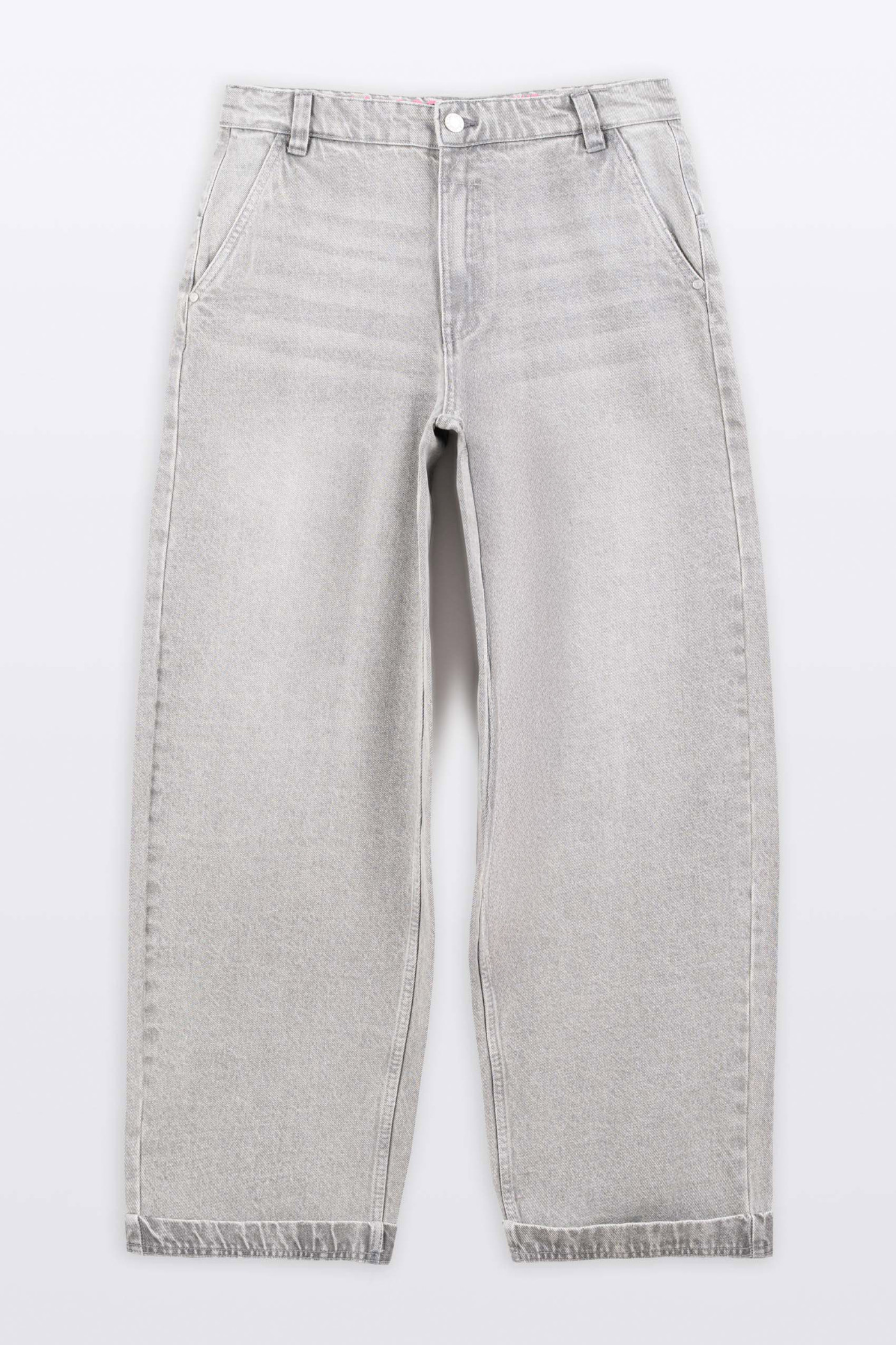 Jasnoszare spodnie jeansowe BAGGY z modnymi kieszeniami