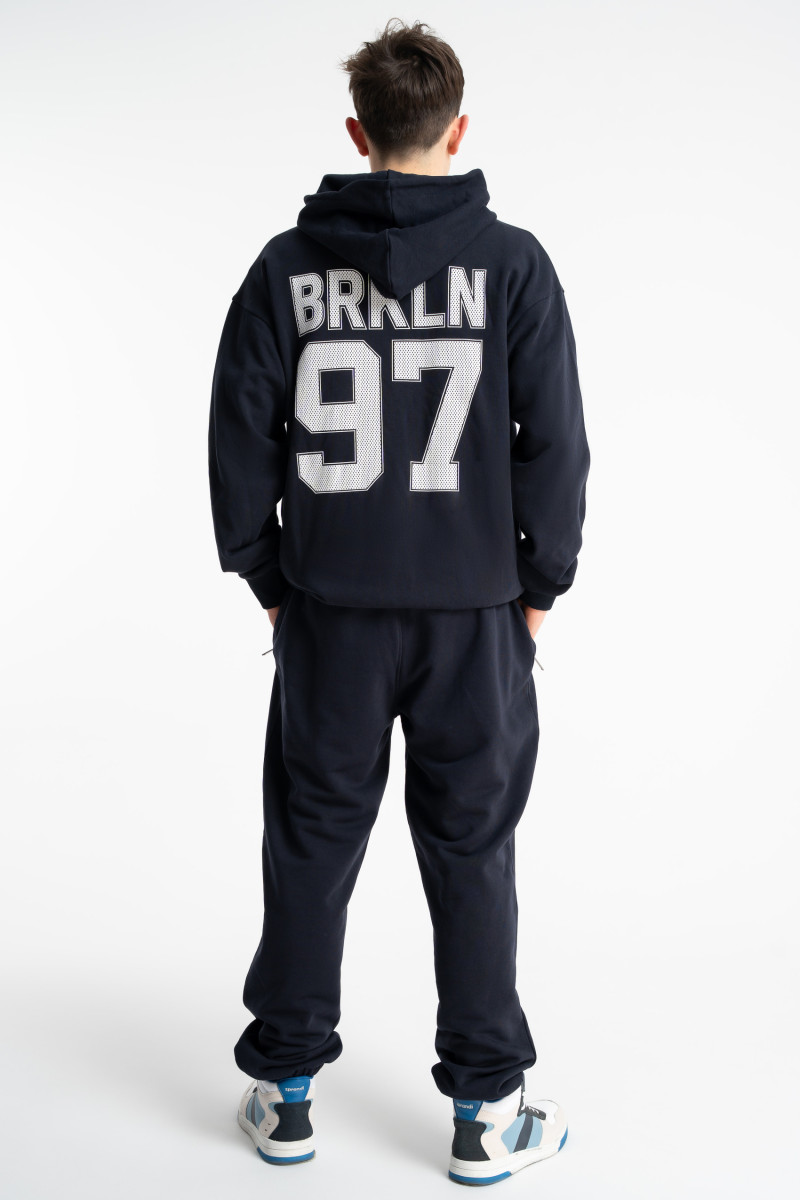 Granatowa bluza REGULAR z kapturem z autorską grafiką z tyłu