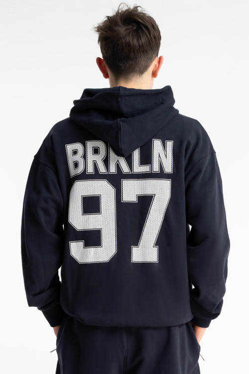 Granatowa bluza REGULAR z kapturem z autorską grafiką z tyłu