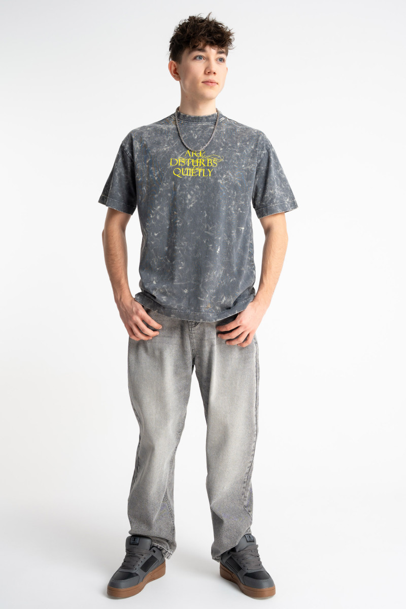 Szary t-shirt LOOSE z efektem sprania