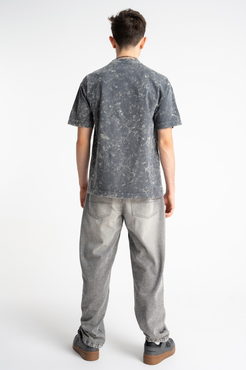 Szary t-shirt LOOSE z efektem sprania