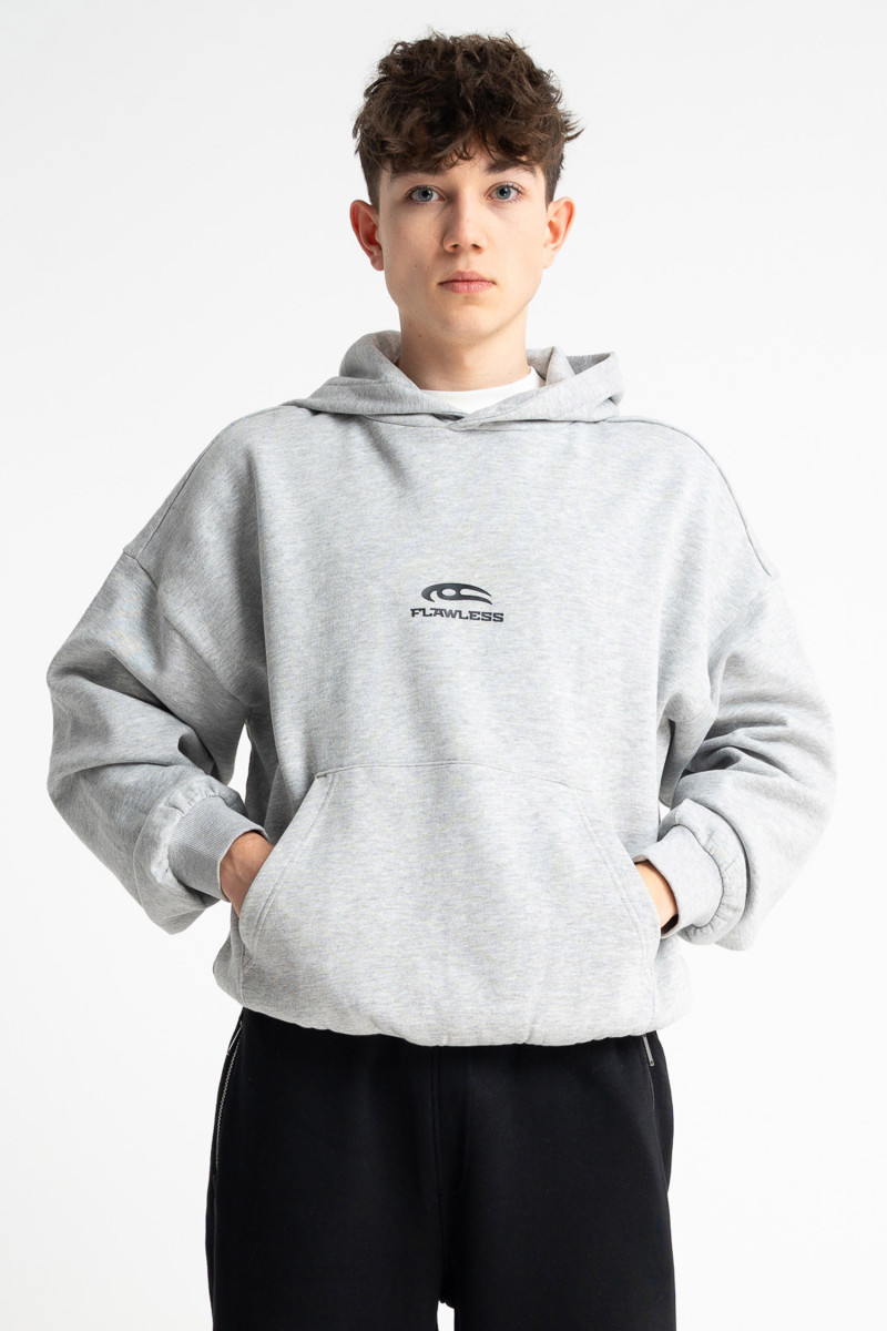 Szara bluza BOXY z kapturem z minimalistycznym nadrukiem, szary