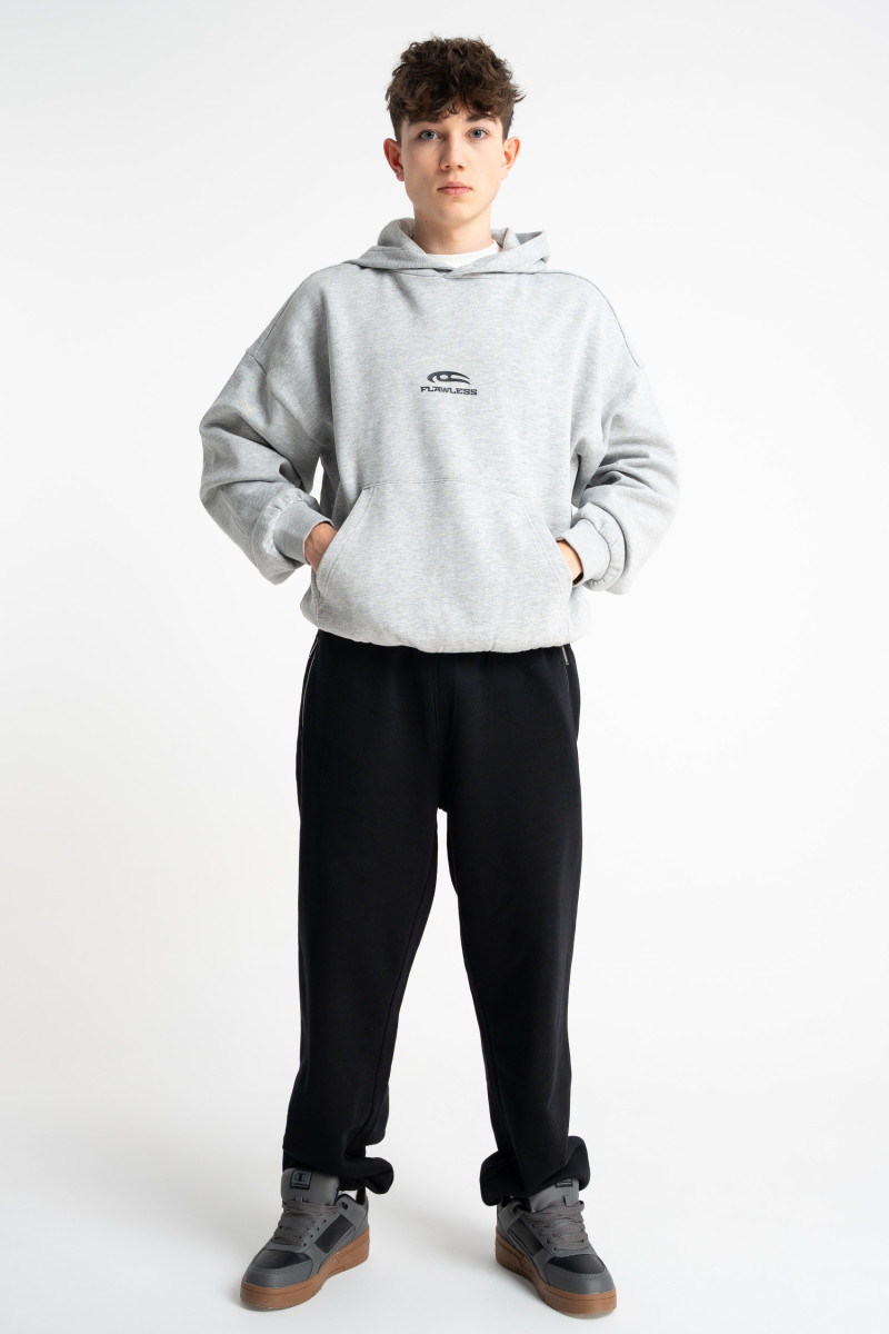 Szara bluza BOXY z kapturem z minimalistycznym nadrukiem