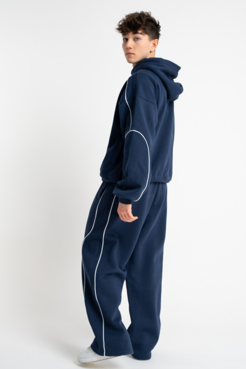 Granatowa bluza BOXY z kapturem z kontrastowymi wypustkami podkreślającymi cięcia