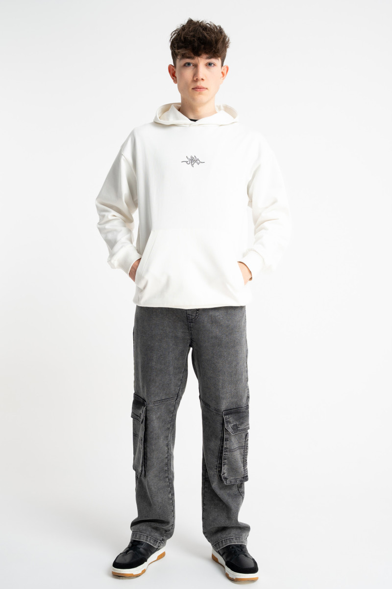 Biała bluza REGULAR z kapturem z autorską grafiką z tyłu