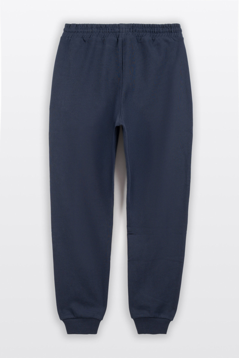 Granatowe spodnie dresowe SLIM z minimalistycznym nadrukiem, granatowy
