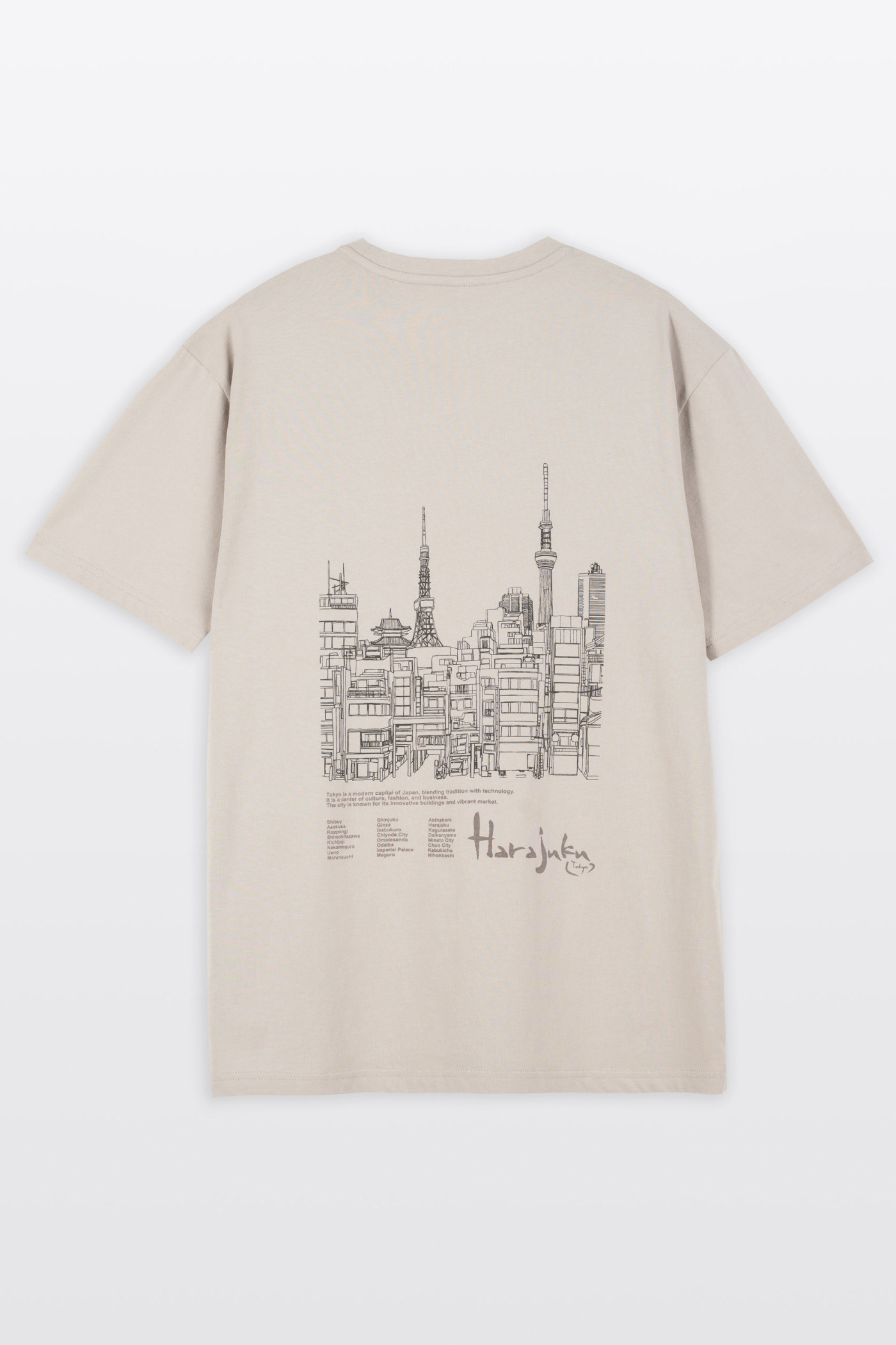 Beżowy t-shirt REGULAR z autorską grafiką z tyłu