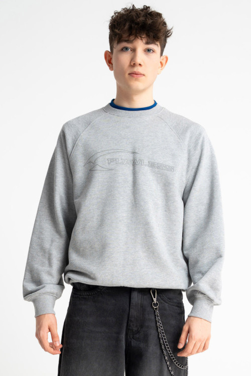 Bluza bez kaptura LOOSE szary melanż z nadrukiem z przodu