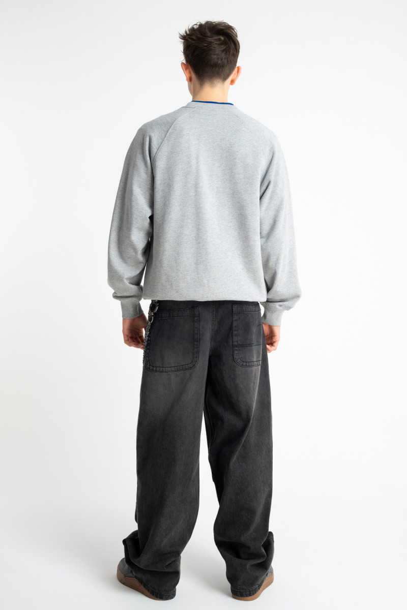 Bluza bez kaptura LOOSE szary melanż z nadrukiem z przodu