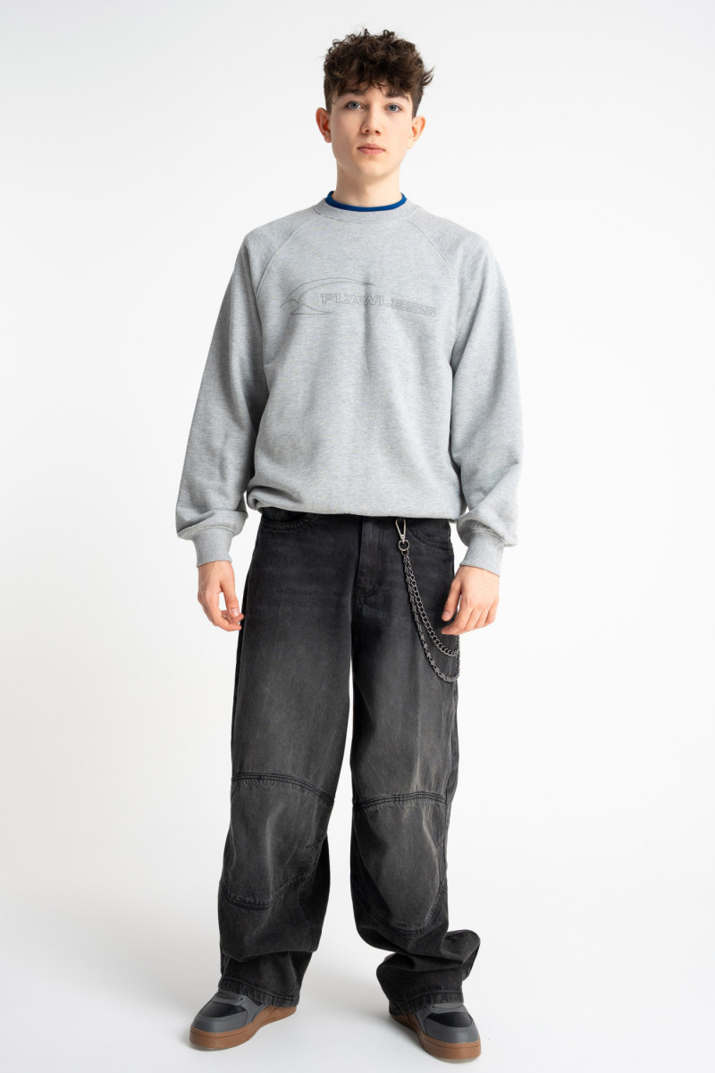 Bluza bez kaptura LOOSE szary melanż z nadrukiem z przodu