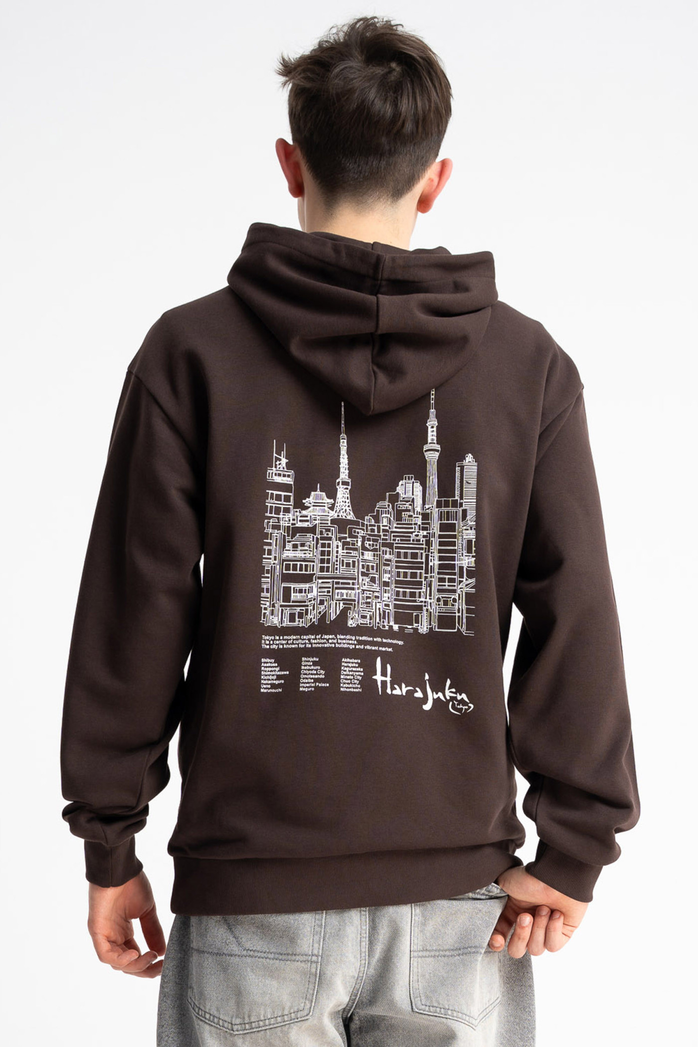 Brązowa bluza REGULAR z kapturem z autorską grafiką z tyłu