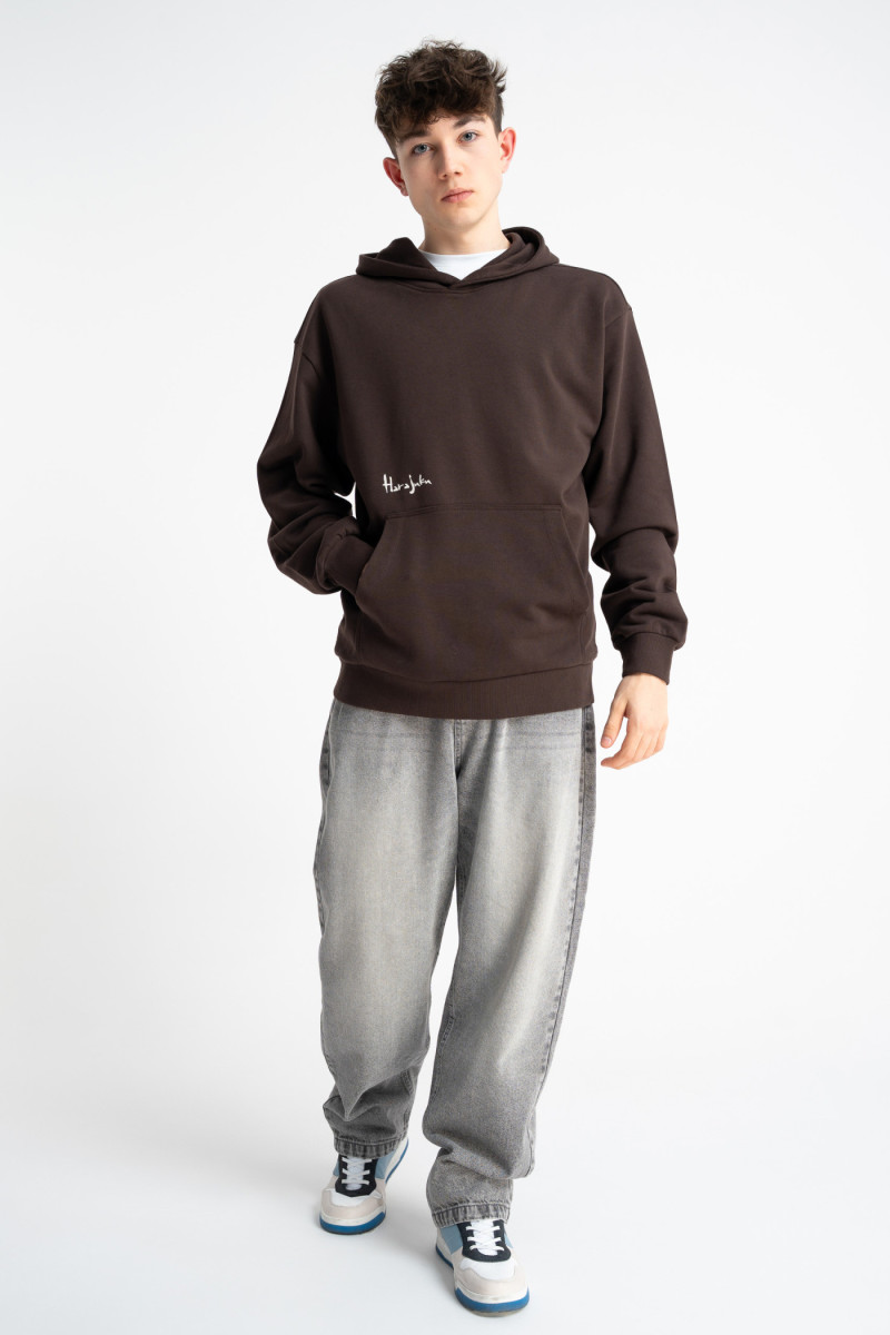 Brązowa bluza REGULAR z kapturem z autorską grafiką z tyłu